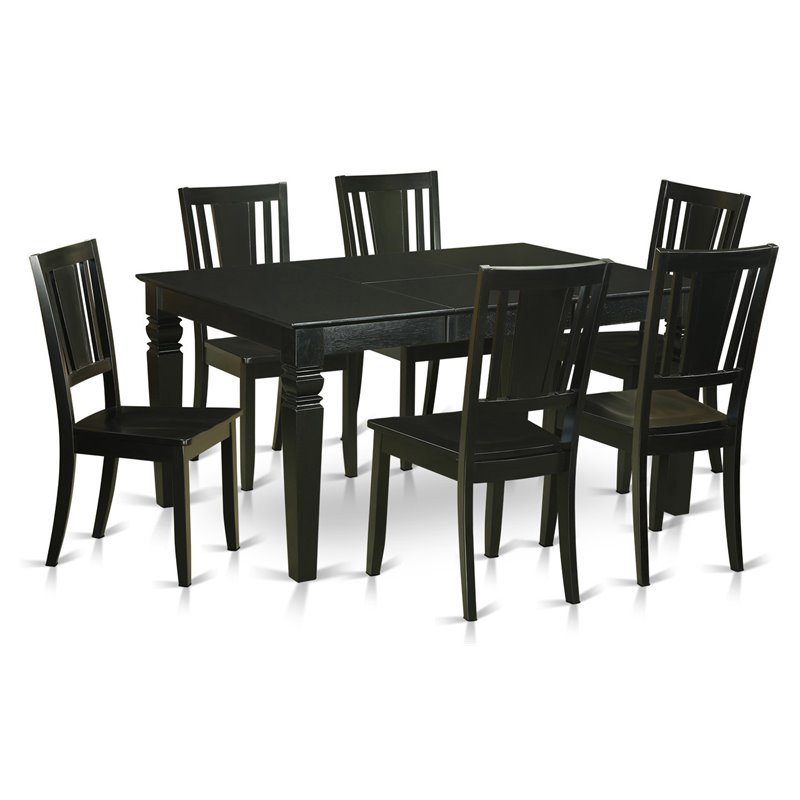 Pemberly Row 7-Pc Wood Dining Set with Chair Seats in Black Finish