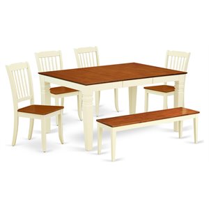 Pemberly Row 6-Piece Wood Dining Set with Bench in Buttermilk and Cherry