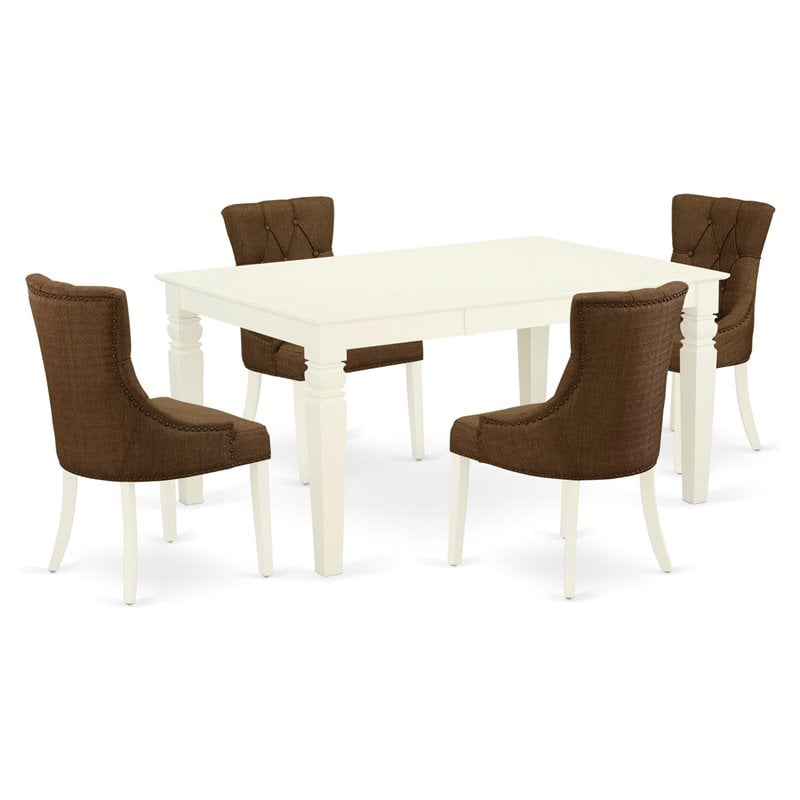 Pemberly Row 5-Piece Wood Dining Set in Linen White with Parson Chairs