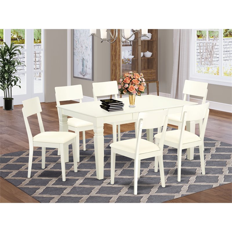 Pemberly Row 7-Piece Dining Set with Faux Leather Seats in Linen White