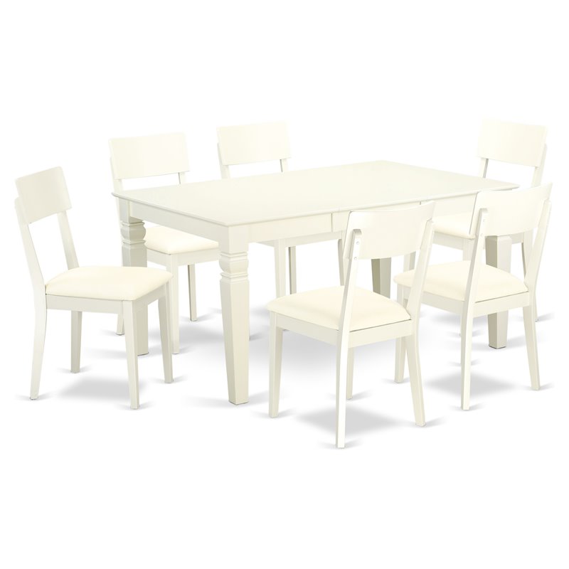 Pemberly Row 7-Piece Dining Set with Faux Leather Seats in Linen White