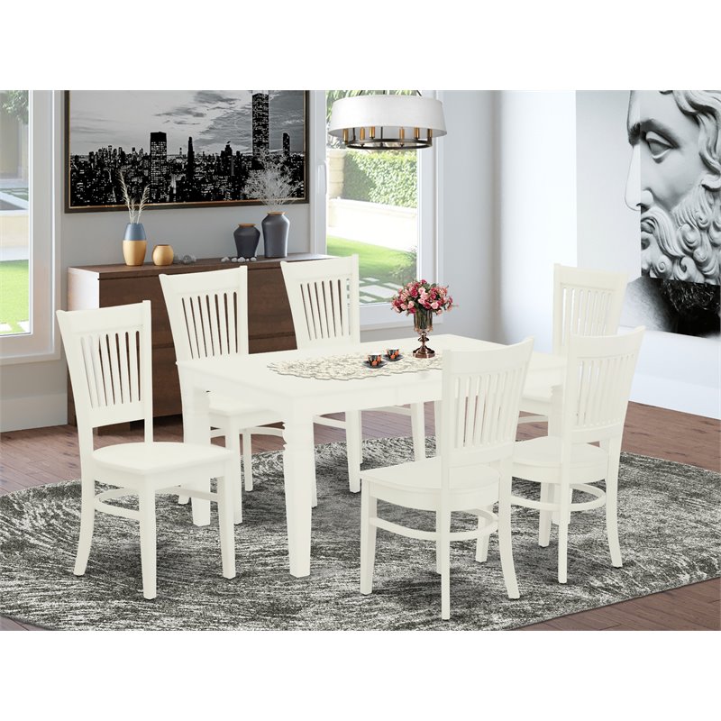 Pemberly Row 7-Piece Wood Dining Set with Slatted Back Chairs in White