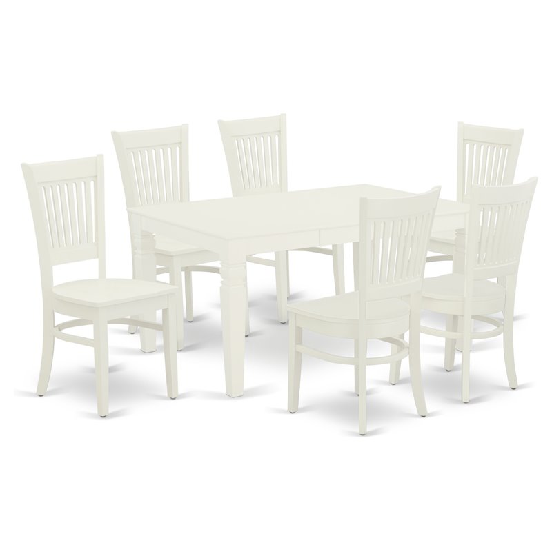 Pemberly Row 7-Piece Wood Dining Set with Slatted Back Chairs in White