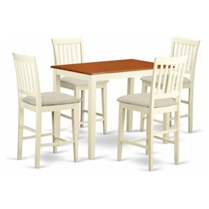 Pemberly Row 5-Piece Counter Height Wood Dining Set in Buttermilk & Cherry