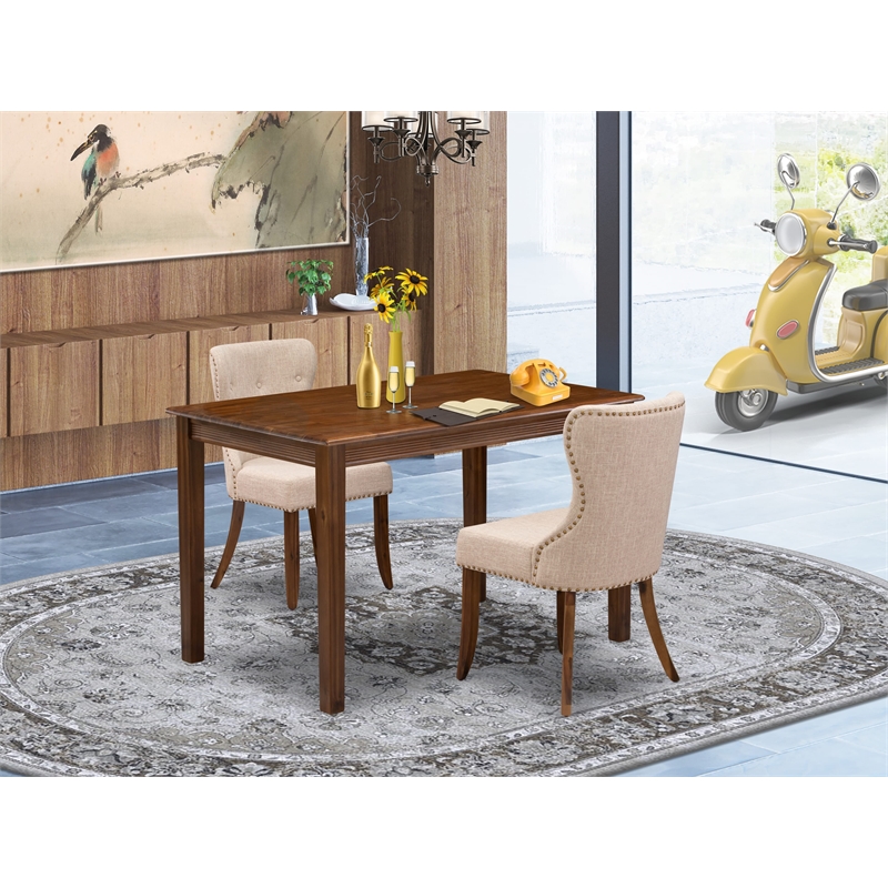 Pemberly Row 3-Piece Dining Set in Walnut with Upholstered Chairs