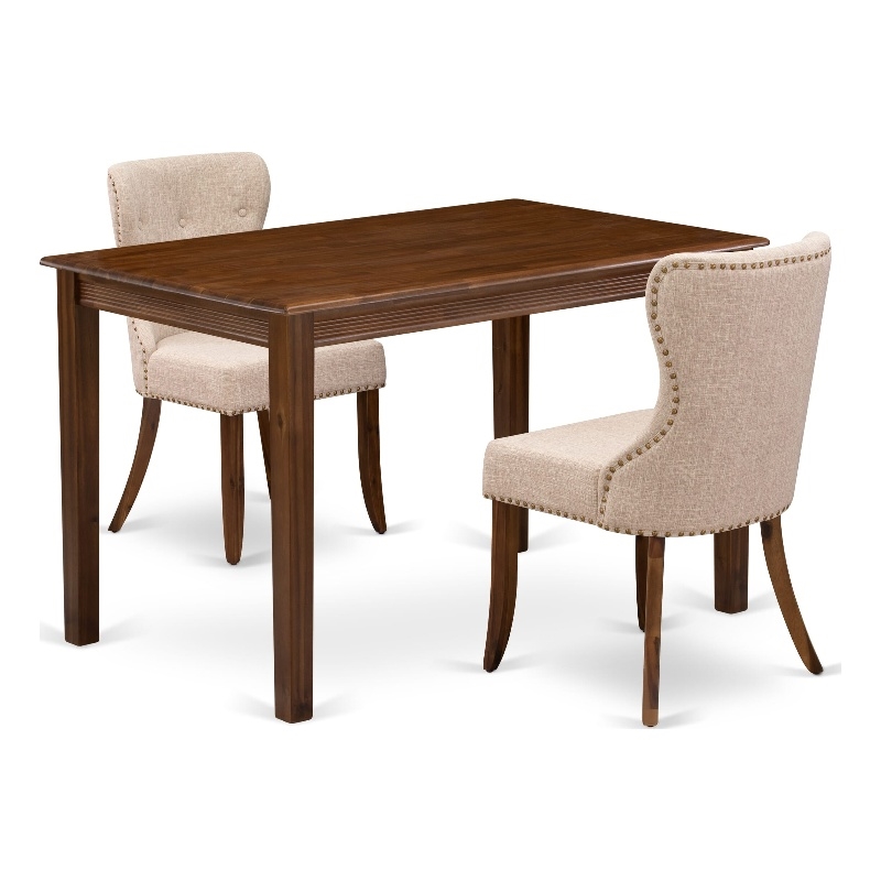Pemberly Row 3-Piece Dining Set in Walnut with Upholstered Chairs