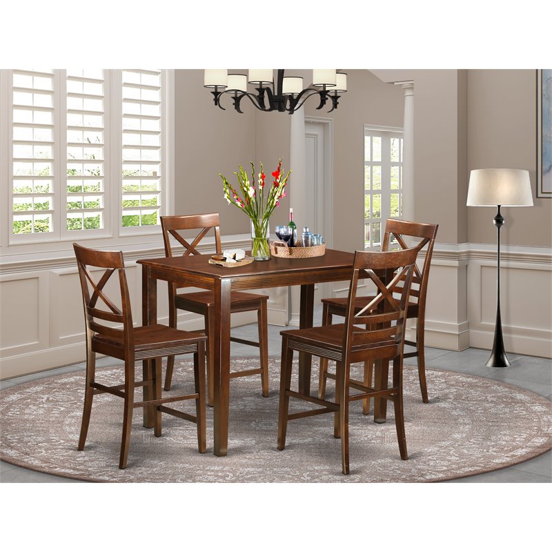Pemberly Row 5-Piece Mahogany Dining Table Set in Solid Rubberwood