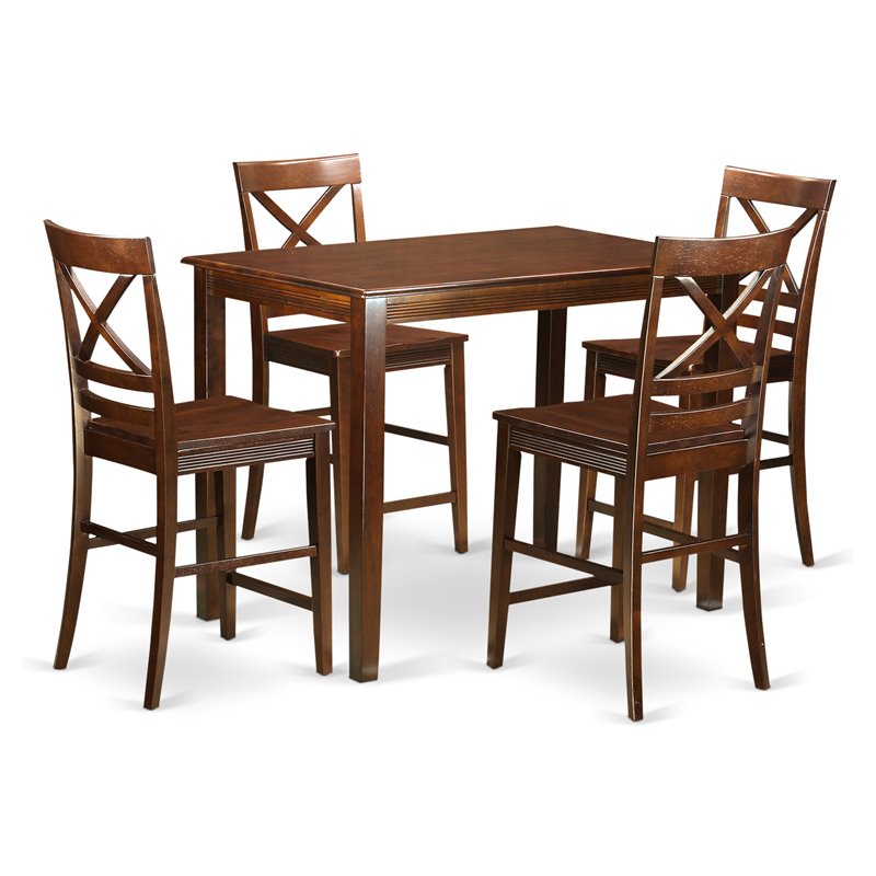 Pemberly Row 5-Piece Mahogany Dining Table Set in Solid Rubberwood