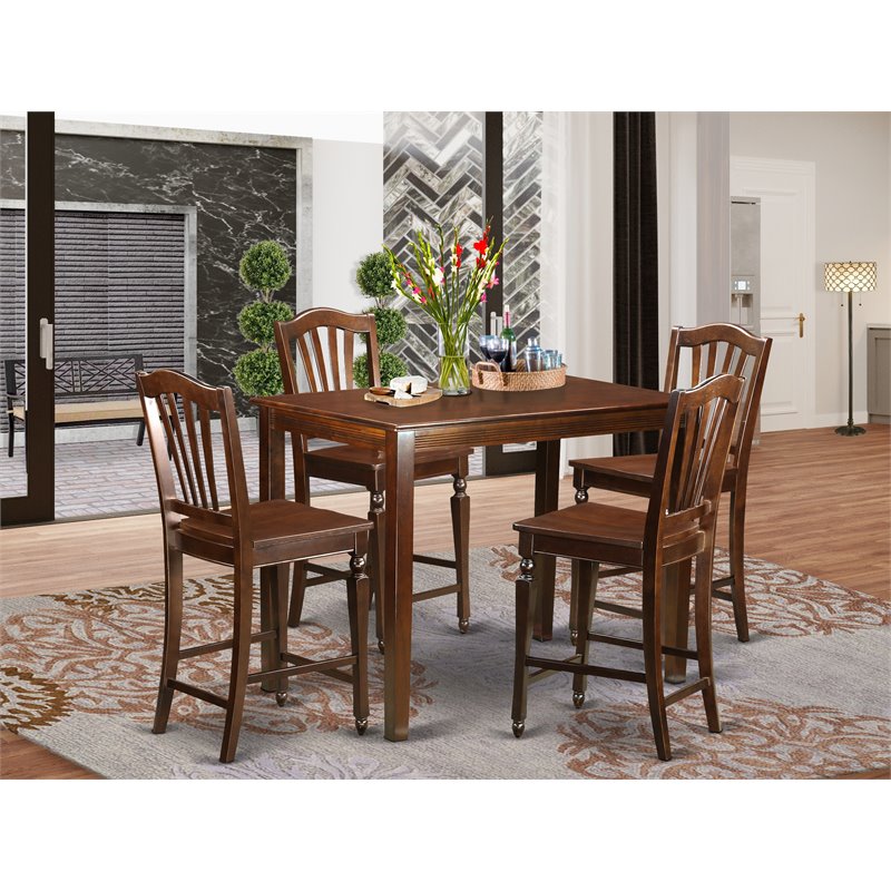 Pemberly Row 5-Piece Wood Dining Table Set in Mahogany Finish