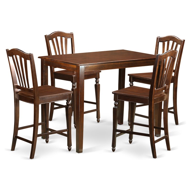 Pemberly Row 5-Piece Wood Dining Table Set in Mahogany Finish