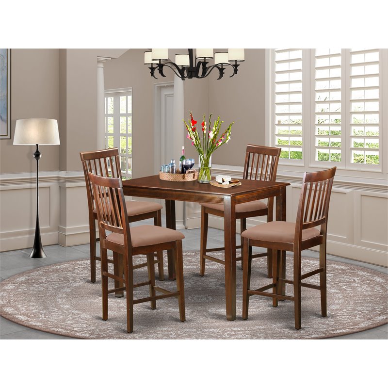 Pemberly Row 5-Piece Mahogany Wood Dining Set with Bar Stools