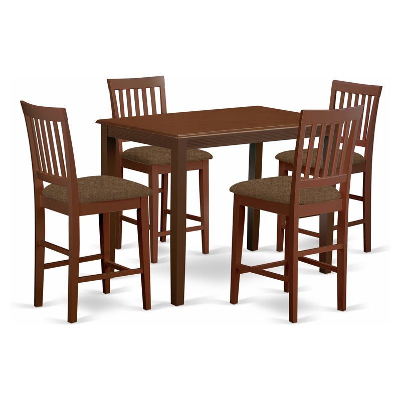 Pemberly Row 5-Piece Mahogany Wood Dining Set with Bar Stools