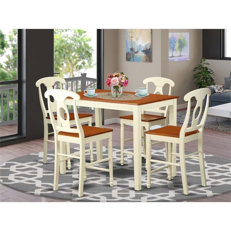 Pemberly Row 5-Piece Counter Height Dining Table Set in Buttermilk/Cherry