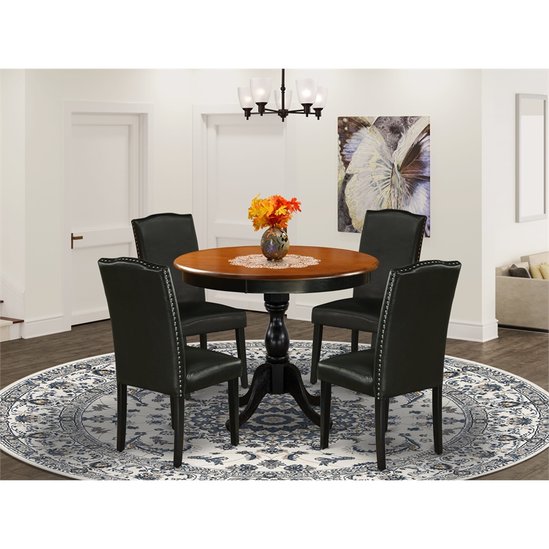 Pemberly Row Dining Table and 4 PU Leather Chairs in Black Finish