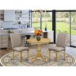Pemberly Row 3-Piece Wood Dining Set with Linen Fabric Chairs in Oak