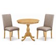 Pemberly Row 3-Piece Wood Dining Set with Linen Fabric Chairs in Oak