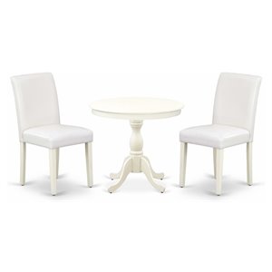 Pemberly Row 3-Piece Wood Dining Table and PU Leather Chair Set in White