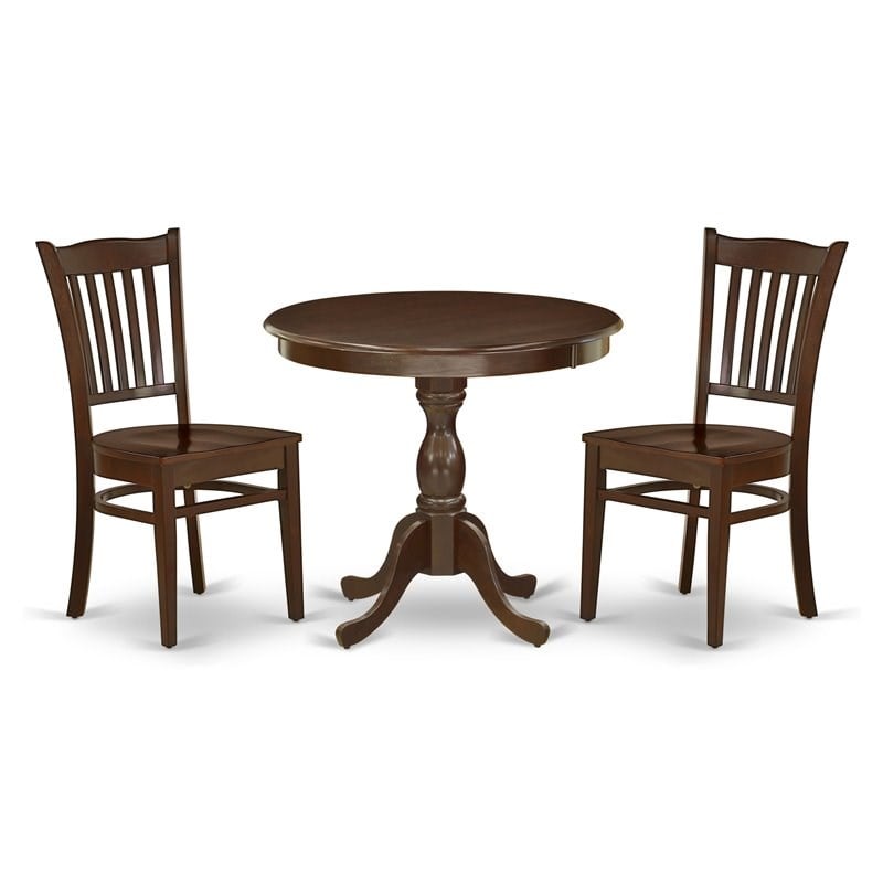 Pemberly Row 3-Piece Dining Set with Slatted Back Chairs in Mahogany
