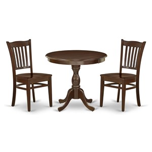 Pemberly Row 3-Piece Dining Set with Slatted Back Chairs in Mahogany