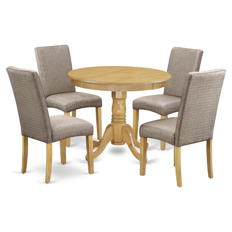 Pemberly Row 5-Piece Wood Dining Set in Oak and Dark Khaki Upholstery