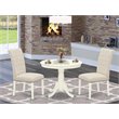 Pemberly Row 3-Piece Linen White Dining Set with Light Beige Parson Chairs