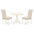 Pemberly Row 3-Piece Linen White Dining Set with Light Beige Parson Chairs