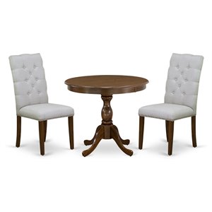 Pemberly Row 3-Piece Dining Set with Walnut Table and Button Tufted Chairs