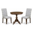 Pemberly Row 3-Piece Dining Set with Walnut Table and Button Tufted Chairs