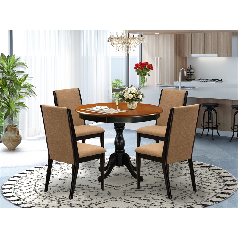 Pemberly Row Table with 4 Light Sable Chairs in Cherry and Black Finish