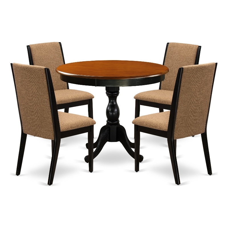Pemberly Row Table with 4 Light Sable Chairs in Cherry and Black Finish