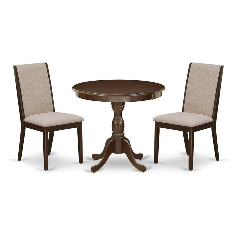 Pemberly Row 3-Piece Wood Dining Set in Mahogany with Light Tan Fabric