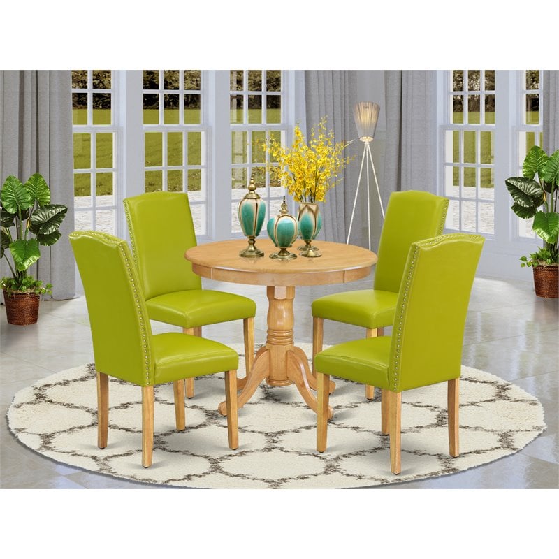 Pemberly Row 5-Piece Dining Set with Oak Table and Autumn Green Chairs