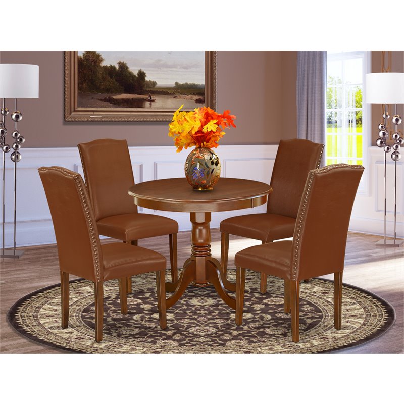 Pemberly Row 5-Piece Wood Dining Set in Mahogany and Brown Finish