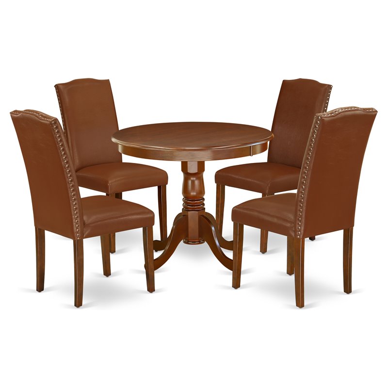 Pemberly Row 5-Piece Wood Dining Set in Mahogany and Brown Finish