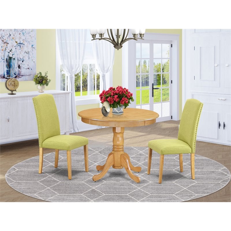 Pemberly Row 3-Piece Wood Dining Set with Round Table in Oak and Lime
