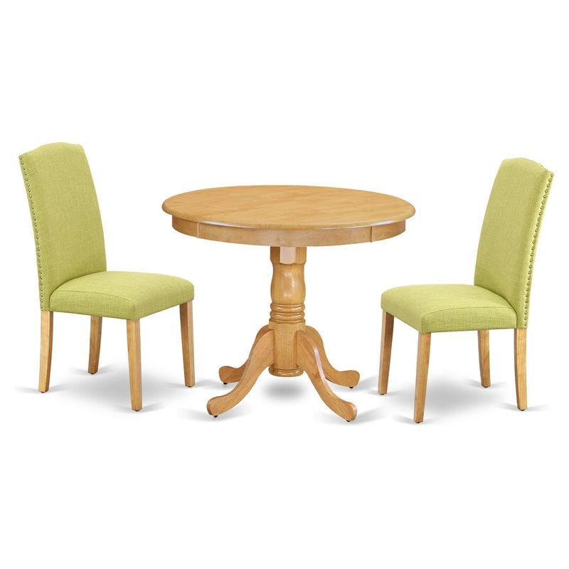 Pemberly Row 3-Piece Wood Dining Set with Round Table in Oak and Lime