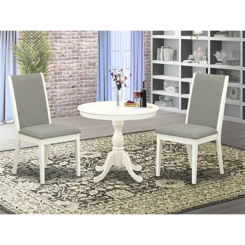 Pemberly Row 3-Piece Wood Dining Set with Round Pedestal Table in White