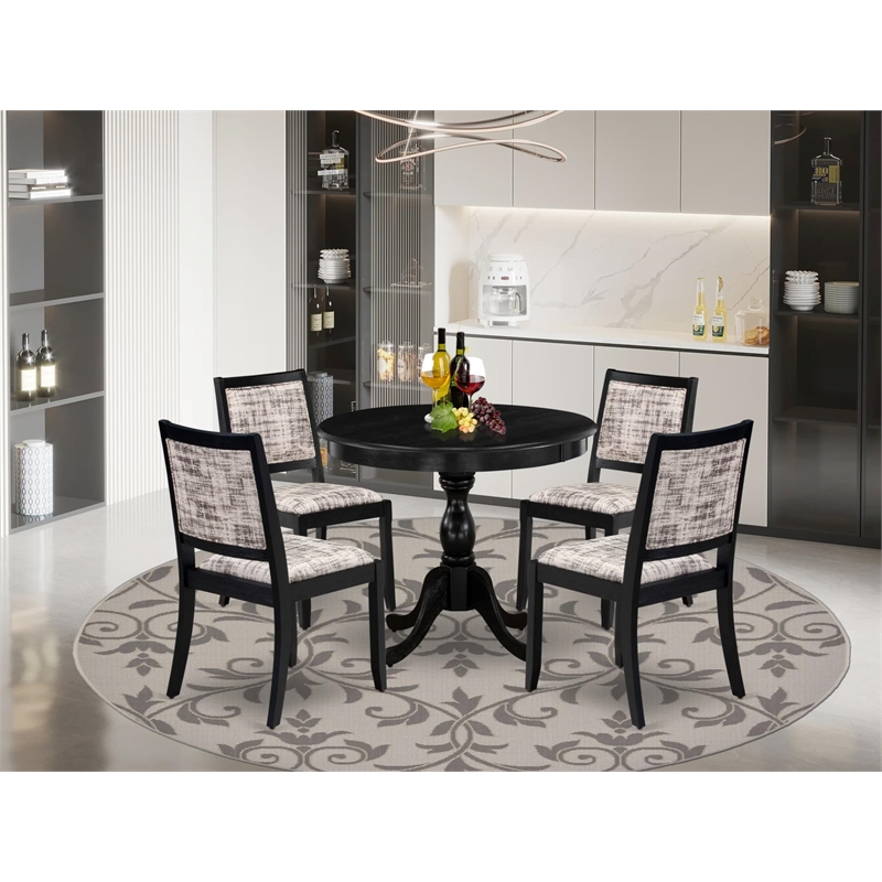 Pemberly Row 5-Piece Rubberwood Kitchen Set with Round Table in Black