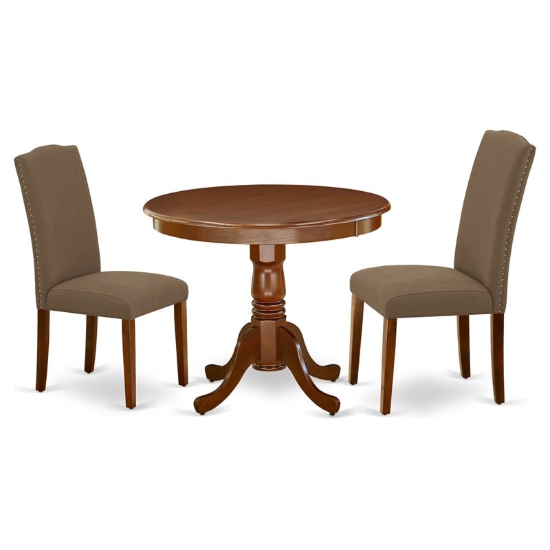 Pemberly Row 3-Piece Dining Set with Mahogany Table and Coffee Chairs