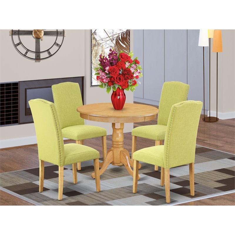 Pemberly Row 5-Piece Dining Set in Oak/Limelight with Upholstered Chairs