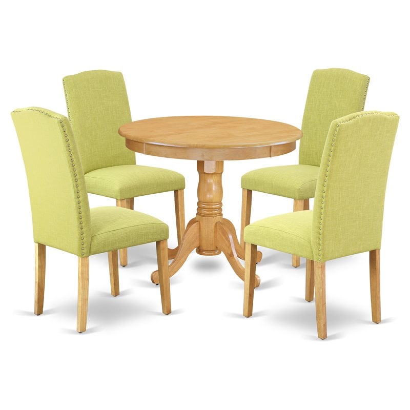 Pemberly Row 5-Piece Dining Set in Oak/Limelight with Upholstered Chairs