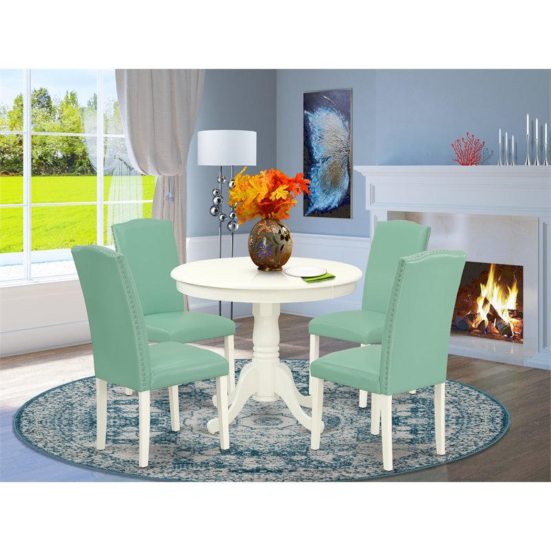 Pemberly Row 5-Piece Wood Dining Set in Linen White and Pond