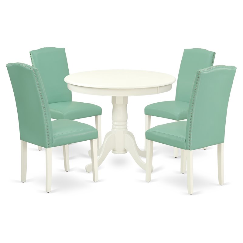 Pemberly Row 5-Piece Wood Dining Set in Linen White and Pond