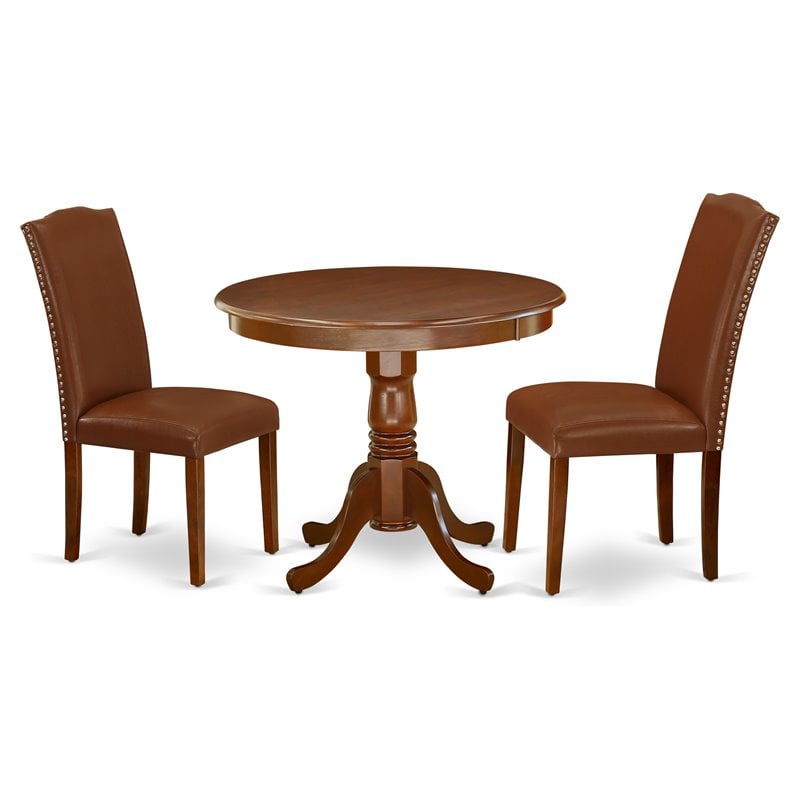 Pemberly Row 3-Piece Wood Dining Set in Mahogany and Brown Finish