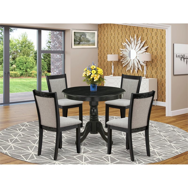 Pemberly Row 5-Piece Wood Dining Set with Upholstered Chairs in Shitake