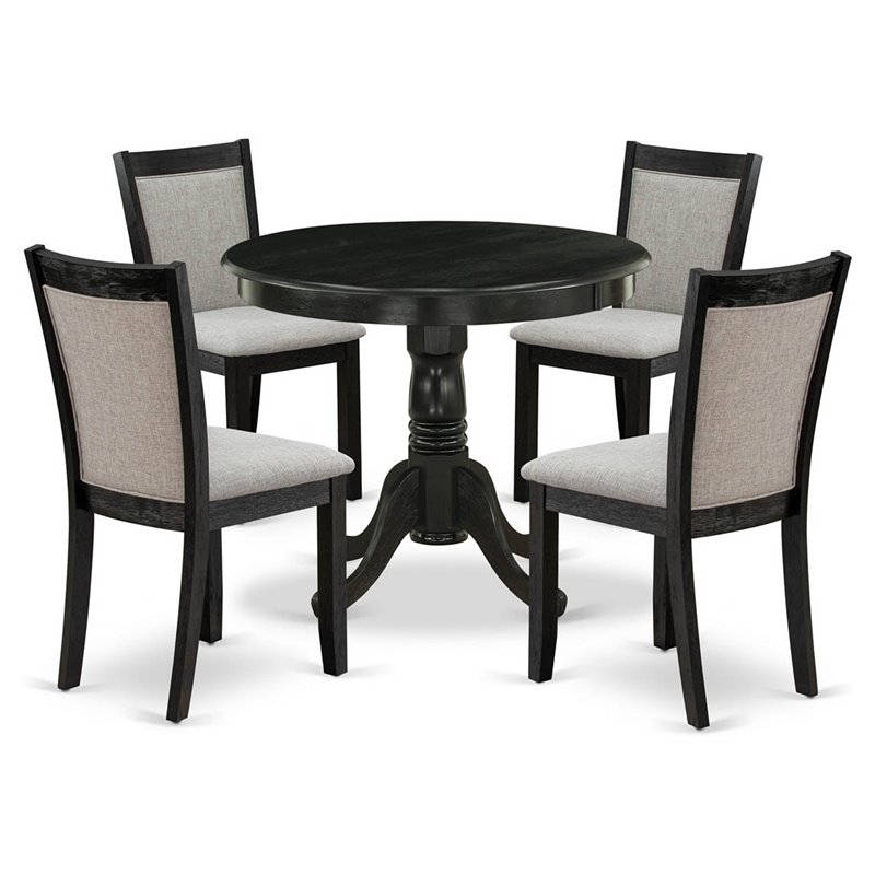 Pemberly Row 5-Piece Wood Dining Set with Upholstered Chairs in Shitake