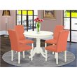 Pemberly Row 5-Piece Dining Set with Parson Chairs in White/Pink Flamingo