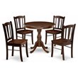 Pemberly Row 5-Piece Dining Set with Round Table & Slatted Wood Chairs