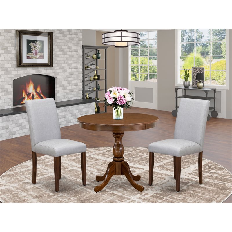 Pemberly Row 3-Piece Dining Set with High Back Chairs & Walnut Finish
