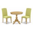 Pemberly Row 3-Piece Oak Wood Table Set with Linen Fabric Chairs